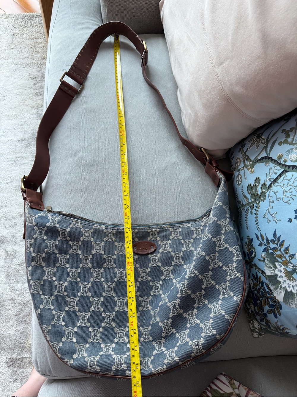 Celine Blue Monogram Canvas Crossbody with Brown Leather Strap - Picture 8 of 13